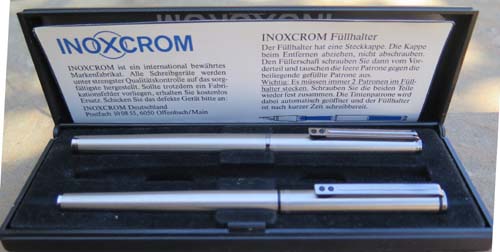 INOXCROM STAINLESS FOUNTAIN PEN AND ROLLERBALL SET IN BOX